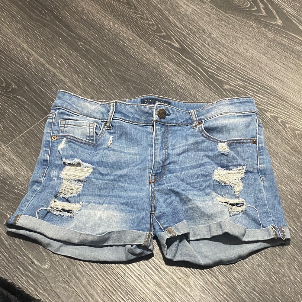 Aeropostale Light Blue Distressed Denim Rolled-Hem Shorts
